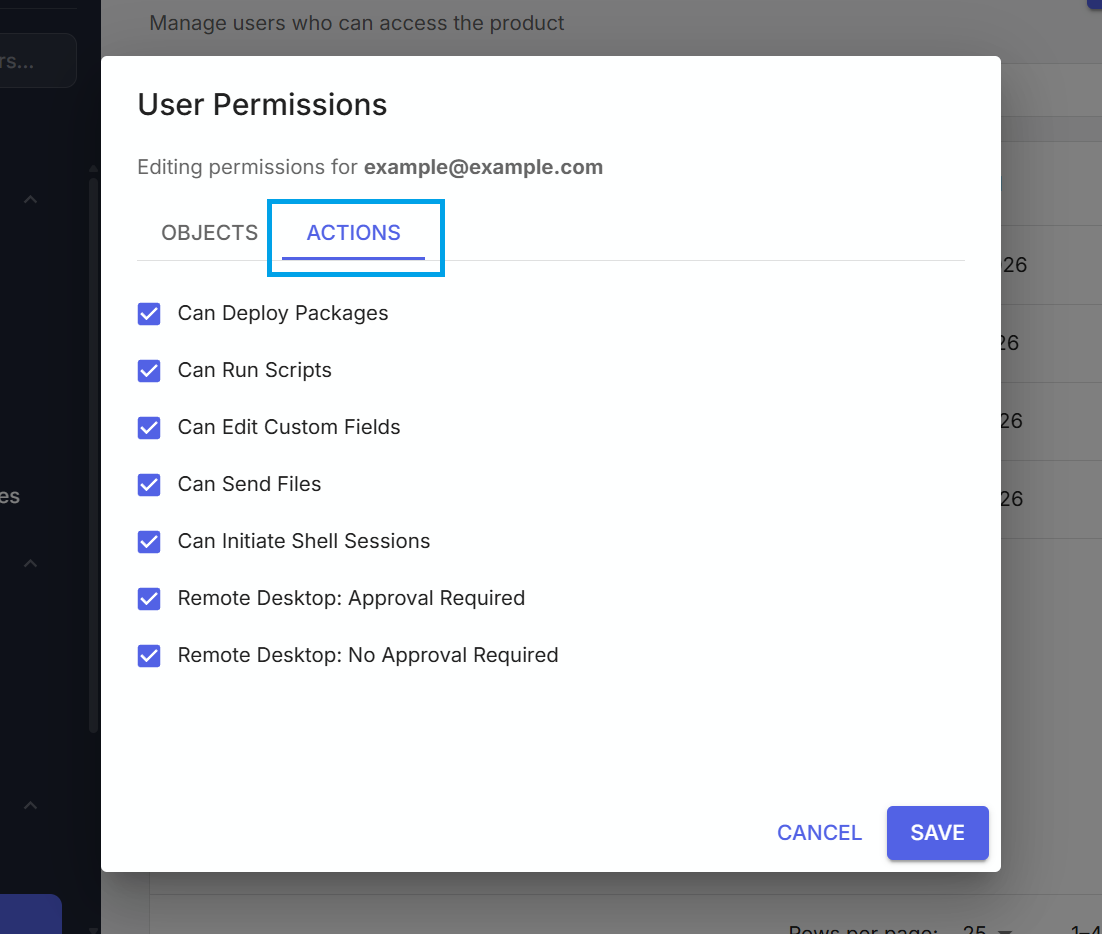 Action permissions