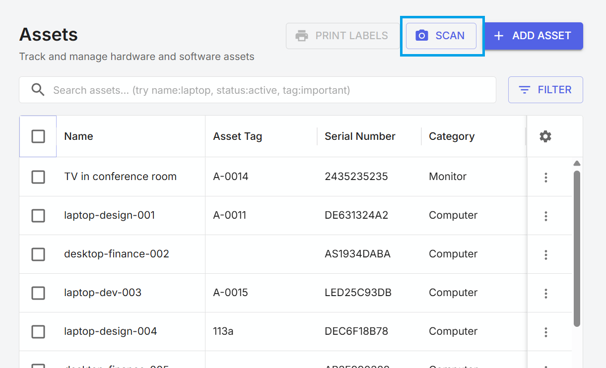 Asset scan check-ins