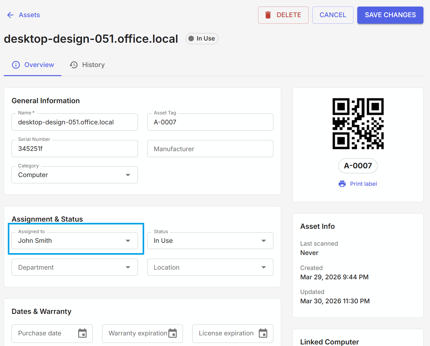 Assigning assets to people